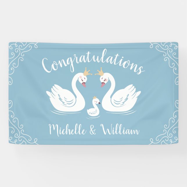 Blue Boy Swan Baby Dusche Banner (Horizontal)