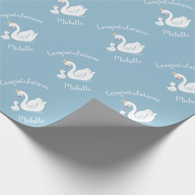 Blue Boy Swan Baby Dusche Geschenkpapier (Ecke)