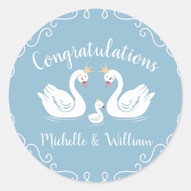 Blue Boy Swan Baby Dusche Runder Aufkleber (Vorderseite)