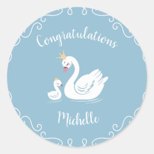 Blue Boy Swan Baby Dusche Runder Aufkleber