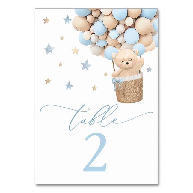 Blue Boy Teddy Bear Baby Dusche Tischnummer (Vorderseite)