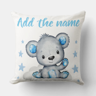 Blue Boy Teddy Bear mit Name Stars Throw Kissen