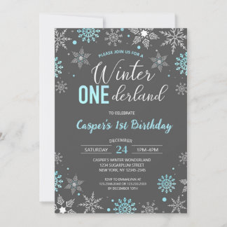Blue Boy Winter Onederland Snowflake 1. Geburtstag Einladung