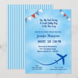 Blue Boy's Airplane Baby Shower Einladung