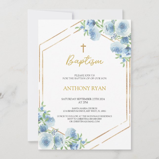 Blue Boys Baptisse Einladung (Vorderseite)