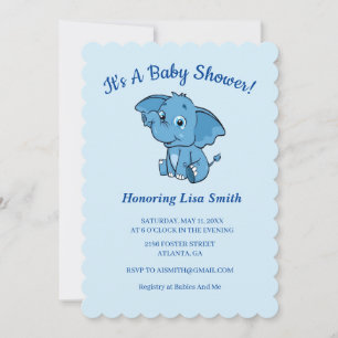 Blue Boy's Elephant Baby Shower Einladung