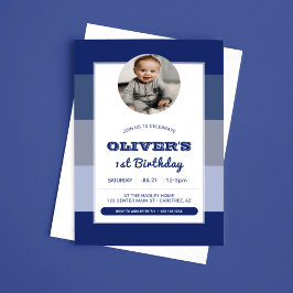 Blue Boys Foto 1. Geburtstag Einladung