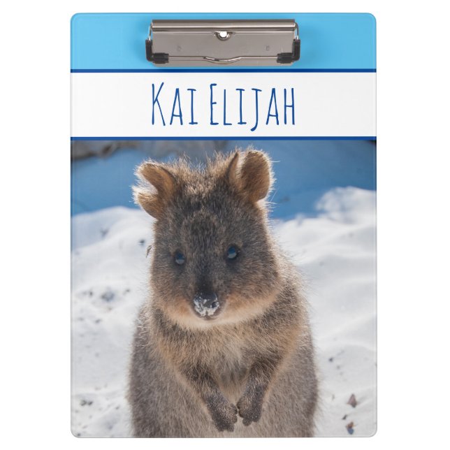 Blue Boys Individuelle Name Quokka am Strand Klemmbrett (Vorderseite)