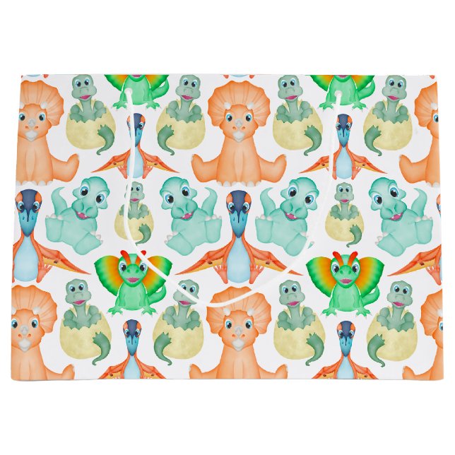 Blue Boys Jurassic Dino Birthday Dinosaurier Große Geschenktüte (Vorderseite)