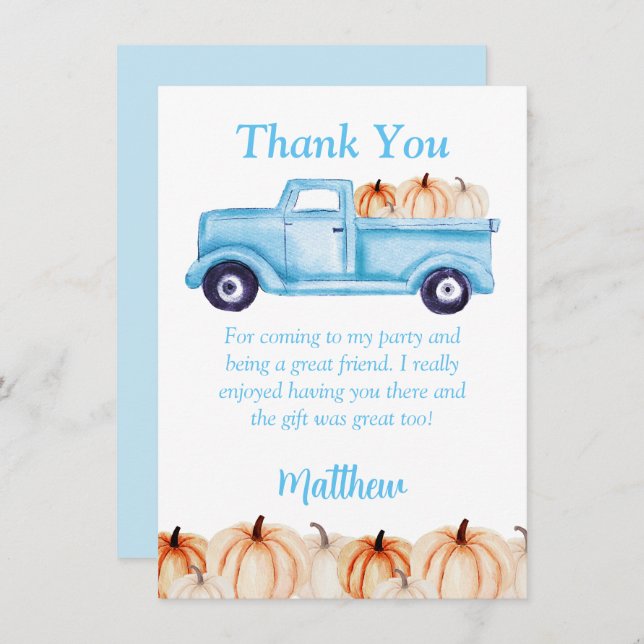 Blue Boys Popsiday Party Dankeschön Karte (Vorne/Hinten)