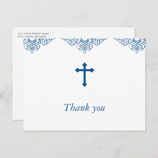 Blue Boys Taufe/Christening Danke Postkarte (Vorne/Hinten)