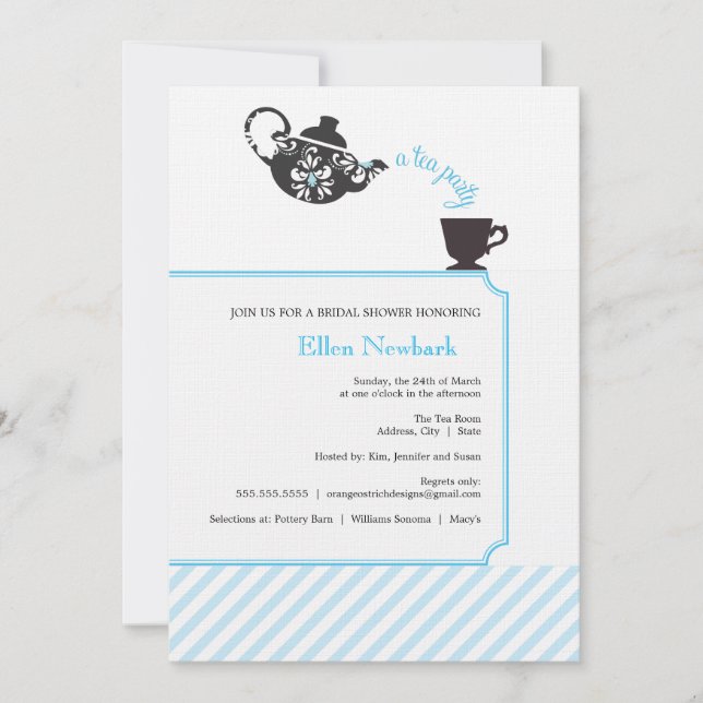 Blue Bridal Dusche Einladung - Tee (Vorderseite)