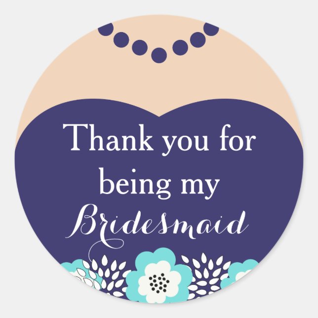 Blue Bridesmaid Wedding Danke Stickers (Vorderseite)