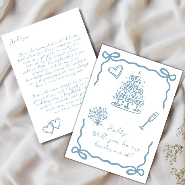 Blue Bridesmaier Vorschlag Card Handgezeichnet Einladung (Von Creator hochgeladen)
