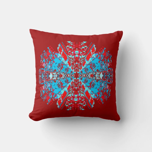 Blue Bright Red auf Red Jewel wie Mandala Design Kissen (Vorderseite)