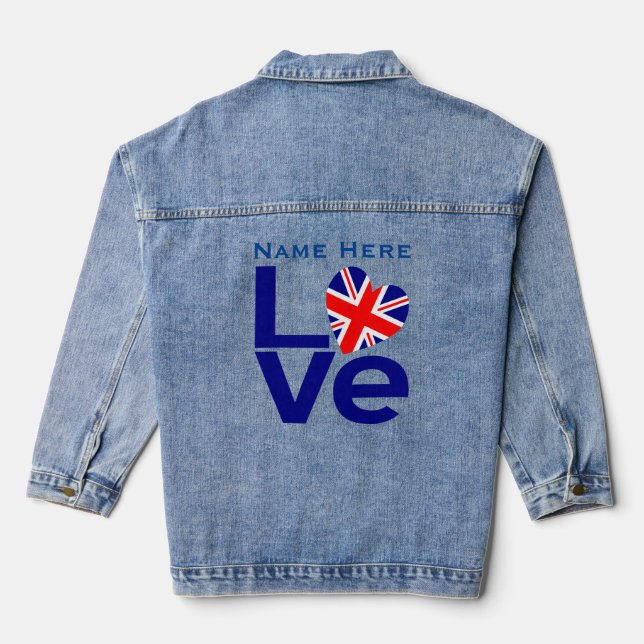 Blue British LIEBE Heart Flag Personalisiert Jeansjacke (Rückseite)