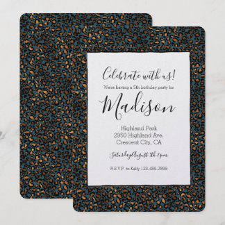 Blue Bronze Leopard Print Einladung