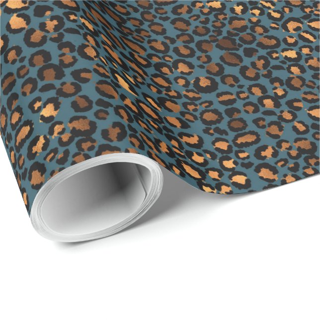 Blue Bronze Leopard Print Geschenkpapier (Rolleneckpunkt)