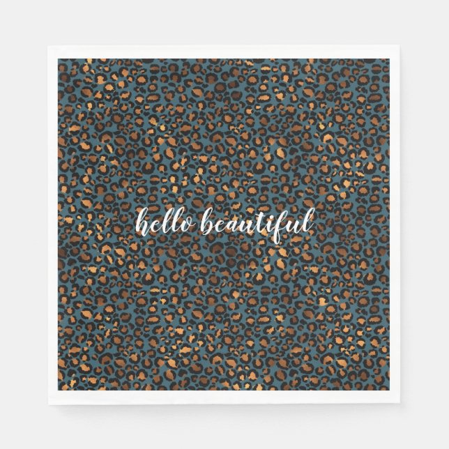 Blue Bronze Leopard Print Serviette (Vorderseite)