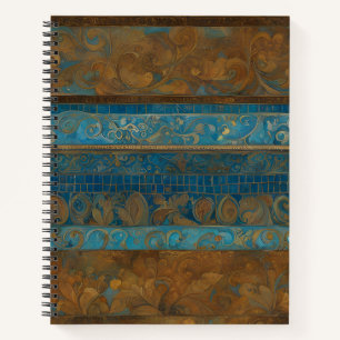 Blue Bronze und Gold Grunge Streifen Notizbuch