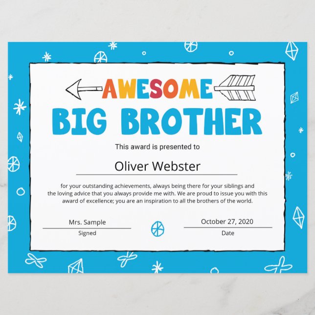 Blue Brother Certificate Big Brother Certificate (Vorderseite)