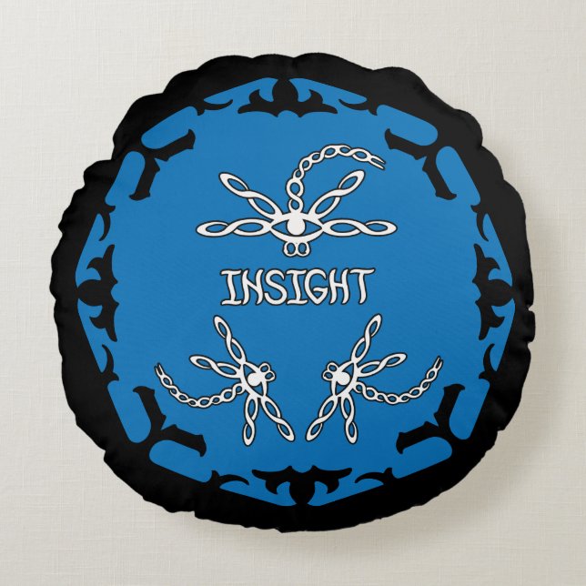 Blue, Brow 3rd Eye Chakra "Insight" Dragonflies Rundes Kissen (Vorderseite)