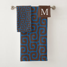  Blue &Brown Abstract Pattern Monogram name Badhandtuch Set