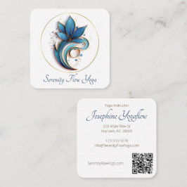 Blue Brown Abstrakt Lotus Elegant Stilvolles QRC Quadratische Visitenkarte