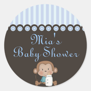 Blue & Brown Affen Design Babyduschklemme Runder Aufkleber