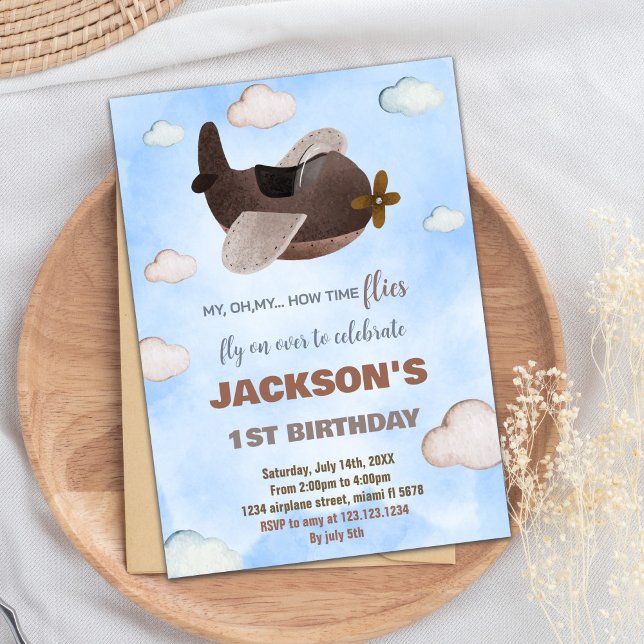Blue Brown Airplane Einladungen zum Geburtstag (Blue Brown Airplane Birthday Invitations)