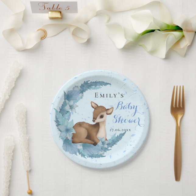 Blue Brown Bambi Halbmond Blume Dust Baby Boy Pappteller (Hochzeit)
