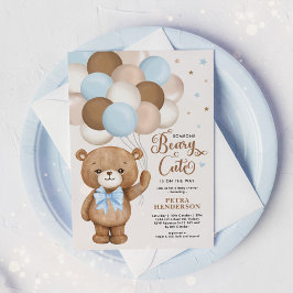 Blue Brown Beary Niedlich Teddy Bear Boy Baby Dusc Einladung