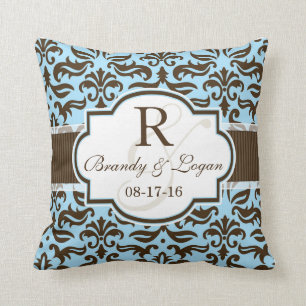 Blue & Brown Damask Wedding Kissen