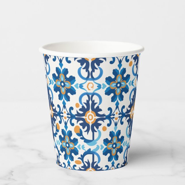 Blue & Brown Gemustert Paper Cup Pappbecher (Vorderseite)