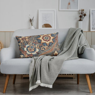 Blue Brown Ivory Indonesian Batik Floral Muster Lendenkissen