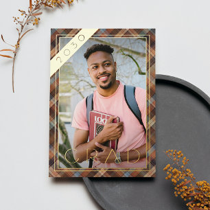 Blue Brown Kariert Gold Foil Abschluss Ankündigung