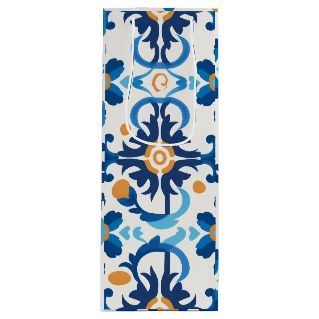 Blue & Brown Kariert Wine Geschenktasche Geschenktüte Für Weinflaschen (Vorderseite)