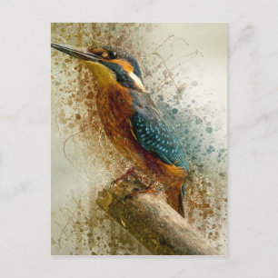 Blue Brown Kingfisher Abstrakt Postkarte
