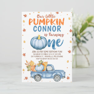 Blue Brown Orange Pumpkin Truck 1. Geburtstag Einladung