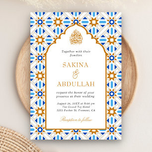 Blue Brown Persian Mosaic QR Code Muslim Hochzeit Einladung