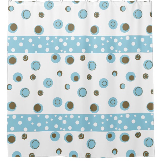 Blue Brown Polka Dots Badezimmer Duschvorhang (Vorderseite)