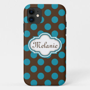 Blue Brown Polka Dots Quatrefolien Namplate Case-Mate iPhone Hülle