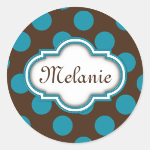 Blue Brown Polka Dots Quatrefolien Namplate Runder Aufkleber