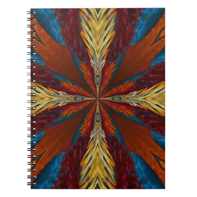 Blue Brown Red Abstrakt Feathers Art Notizblock (Vorderseite)