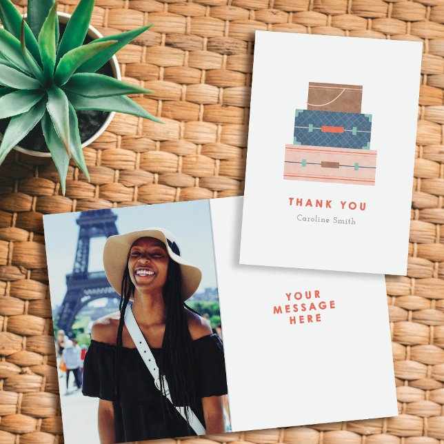 Blue Brown Red Luggage Farewell Danke Karte (Von Creator hochgeladen)