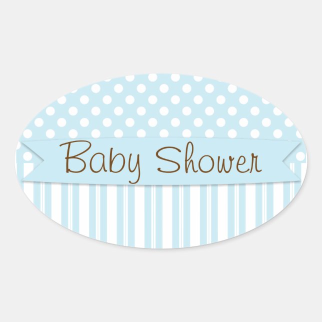 Blue Brown Sweet Boy Polka Dot Baby Dusche Ovaler Aufkleber (Vorderseite)