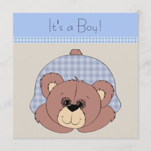 Blue Brown Teddy Bear Baby Boy Dusche Einladung