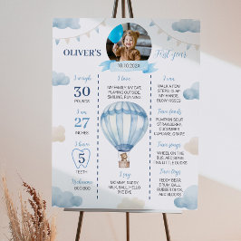 Blue Brown Teddy Bear Boy Birthday Milestone Zeich Poster