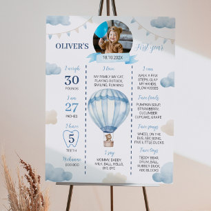 Blue Brown Teddy Bear Boy Birthday Milestone Zeich Poster
