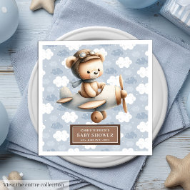 Blue Brown Teddy Bear Pilot Napkins für Baby Boys Serviette